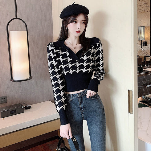 千鳥柄シャツニット